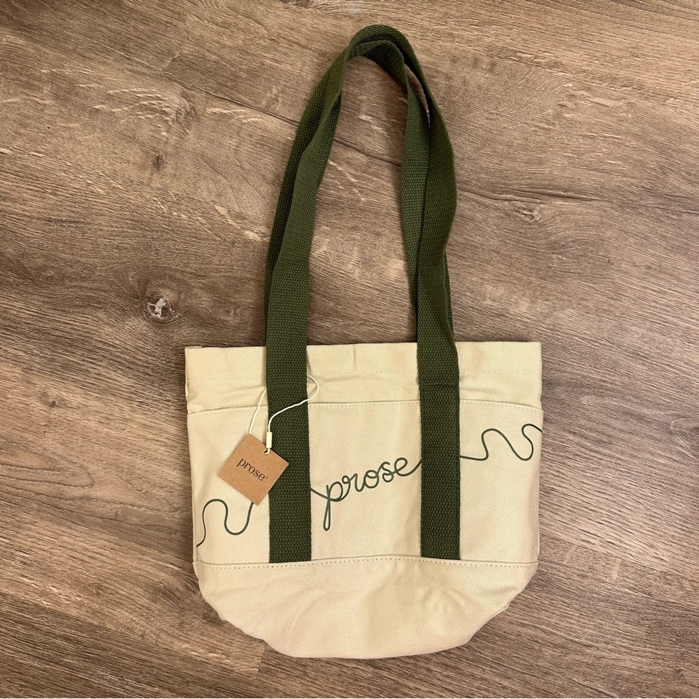 PROSE Cream and Green Tote Bag NEW